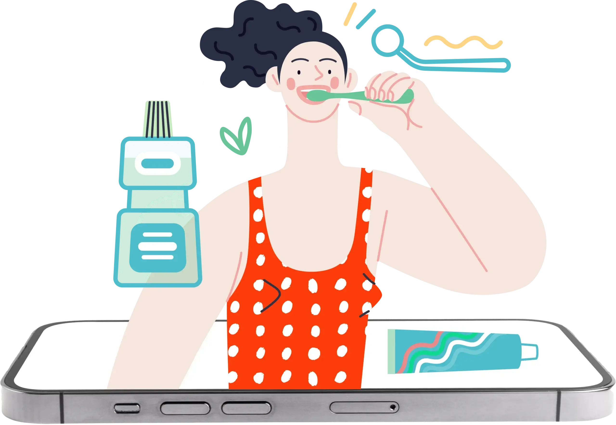 A animated woman brushing her teeth