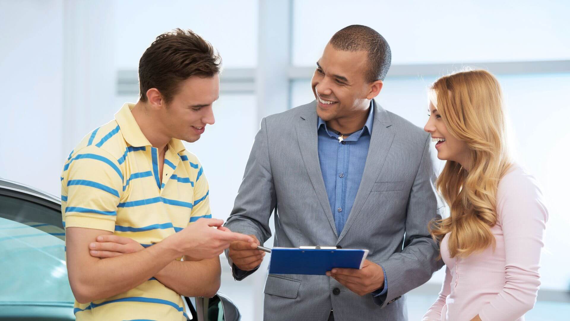 A business owner talking to clients