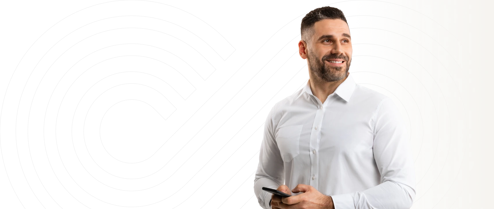 A smiling man with a connective background