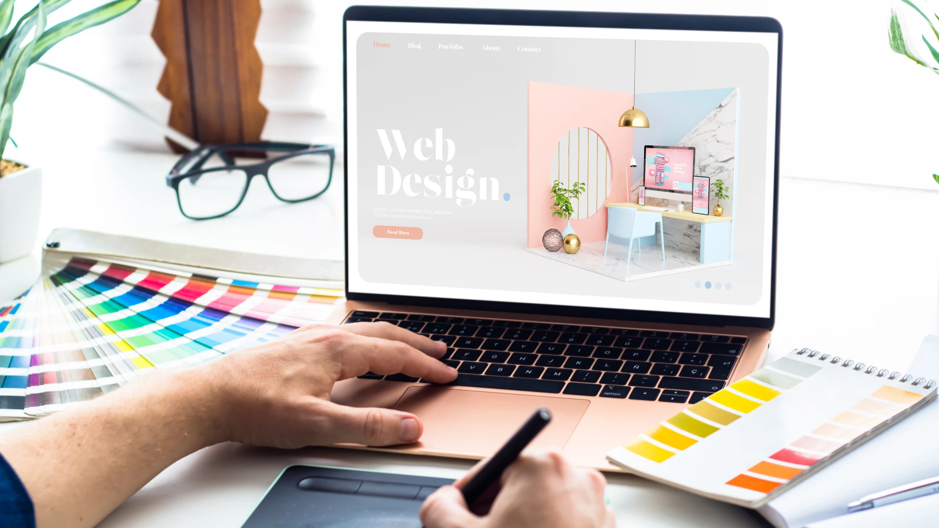 A web designer creating web design