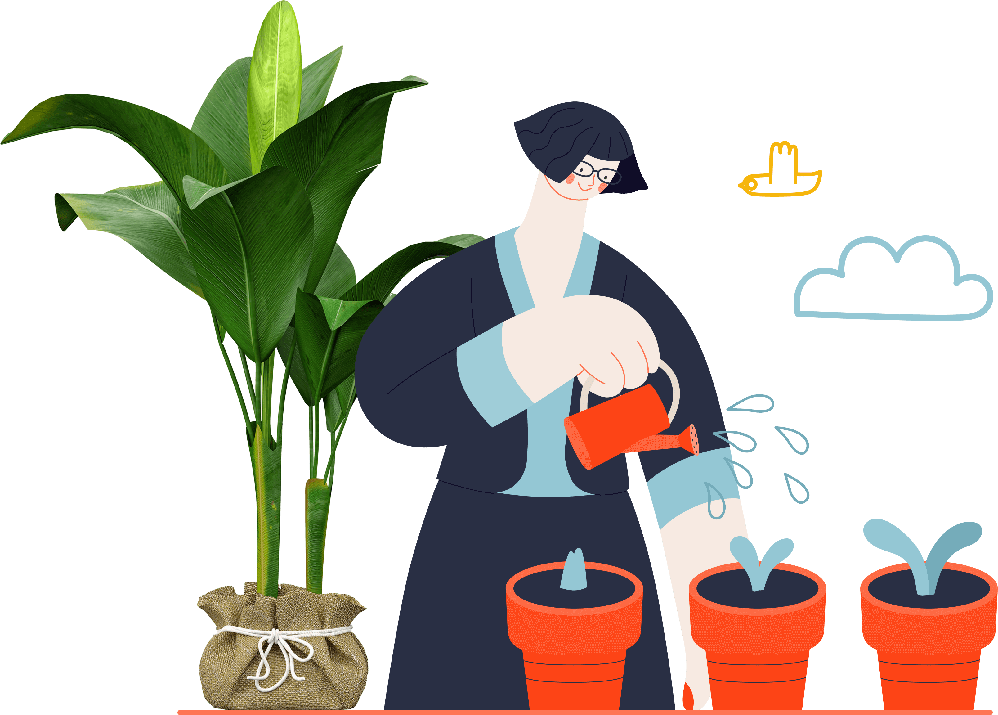 A woman watering her plants