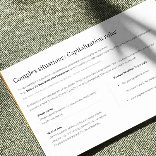 Capitalization rules page from a brand editorial guide