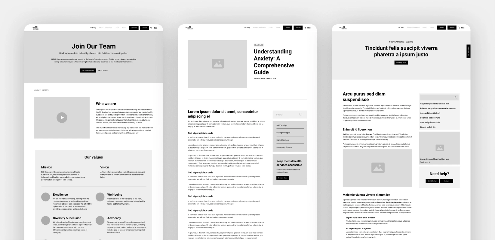 DDH website wireframe
