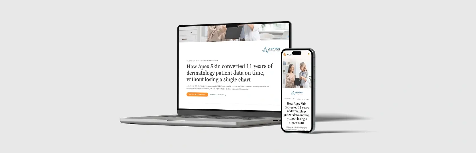 Focus Solution website displayed on a laptop and smartphone