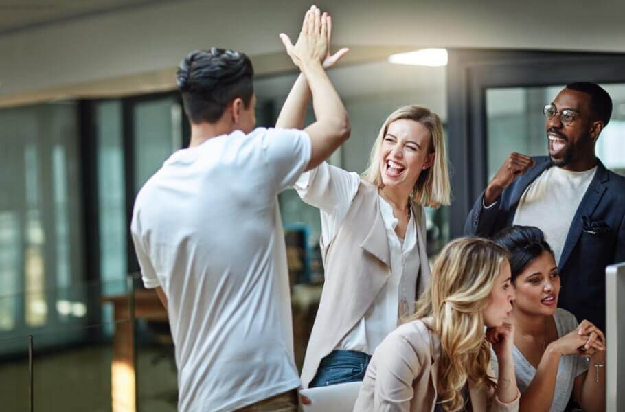 Giving a high five on the teammate