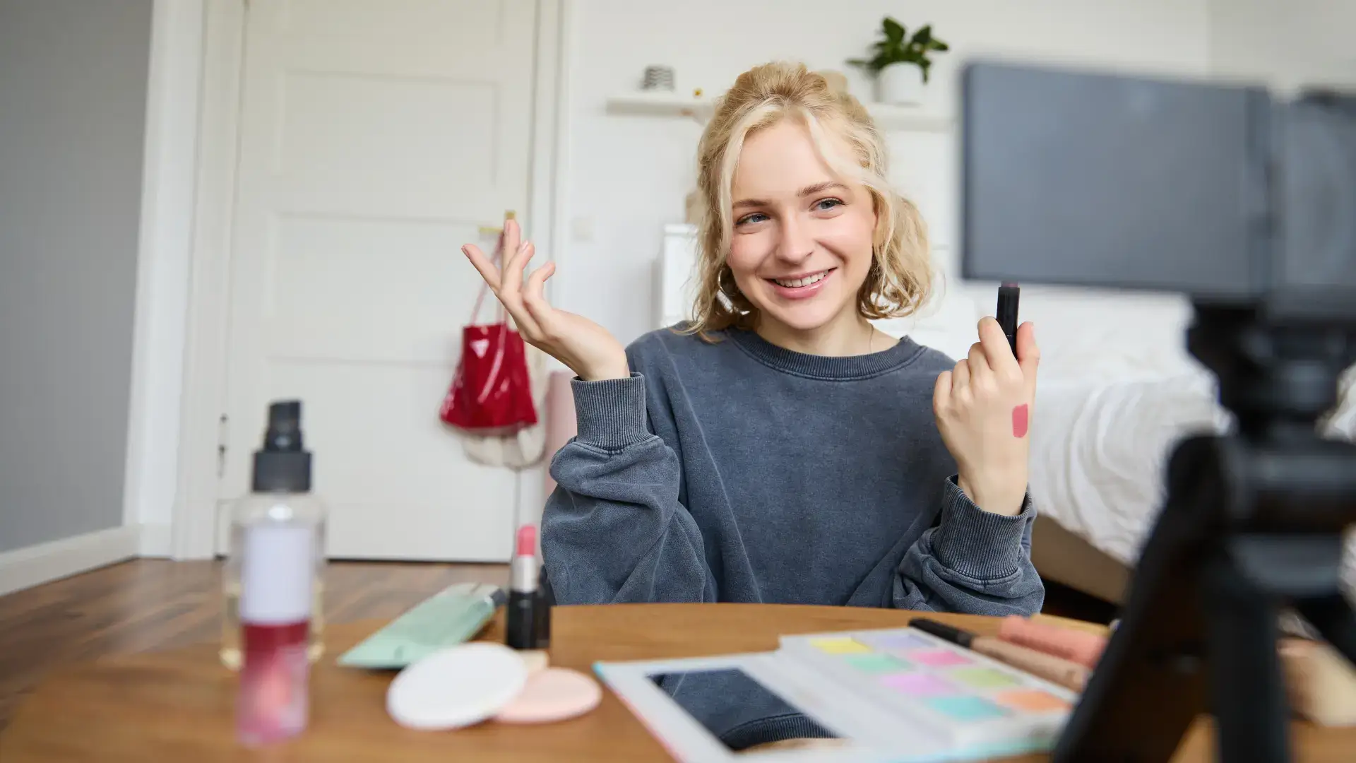 Image of young stylish woman blogger recording a beauty lifestyle video