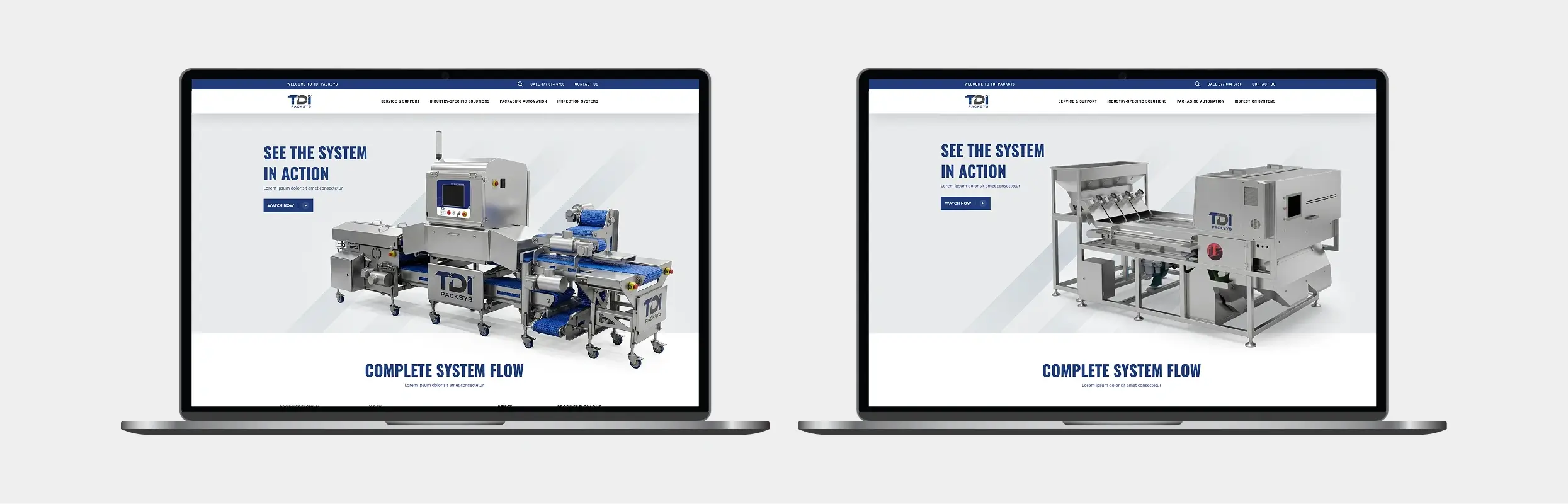Industrial processing systems displayed on two laptop screens