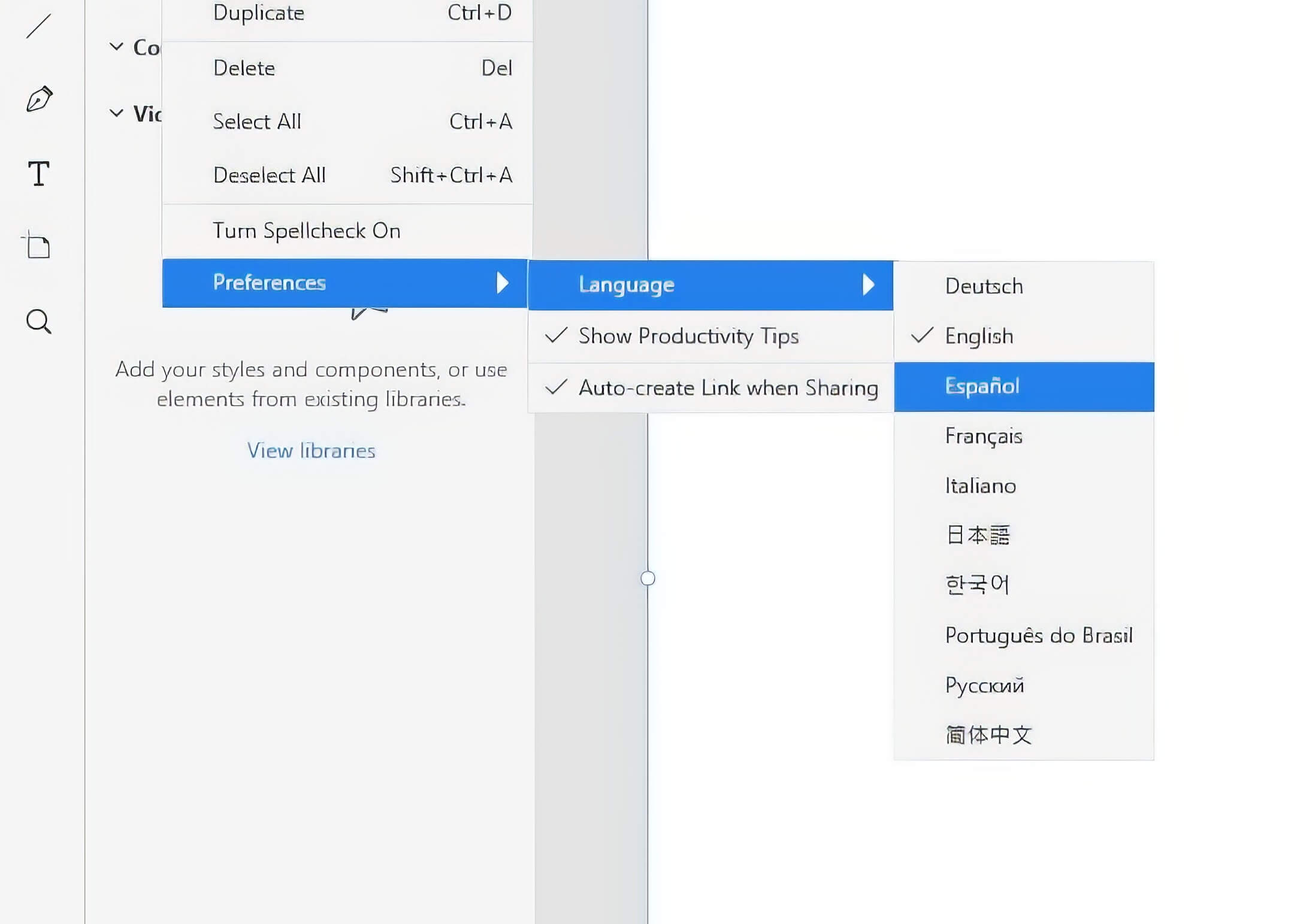 Selecting language setting