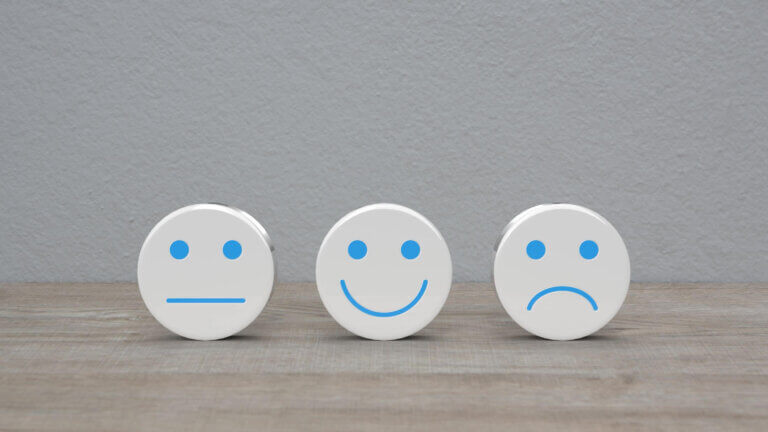Neutral, Happy Smiley, Negative Face Emoticon on Circle
