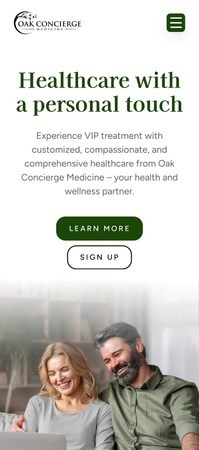 Oak Concierge Medicine mobile homepage