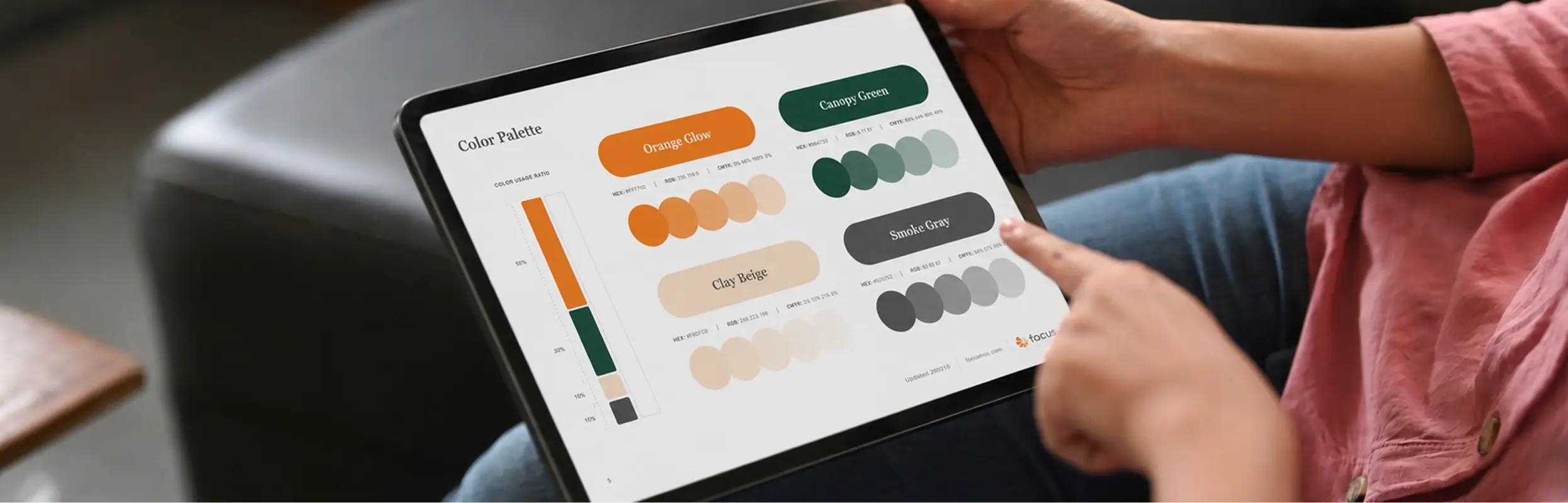 Person reviewing the Focus Solution new color palette on a tablet
