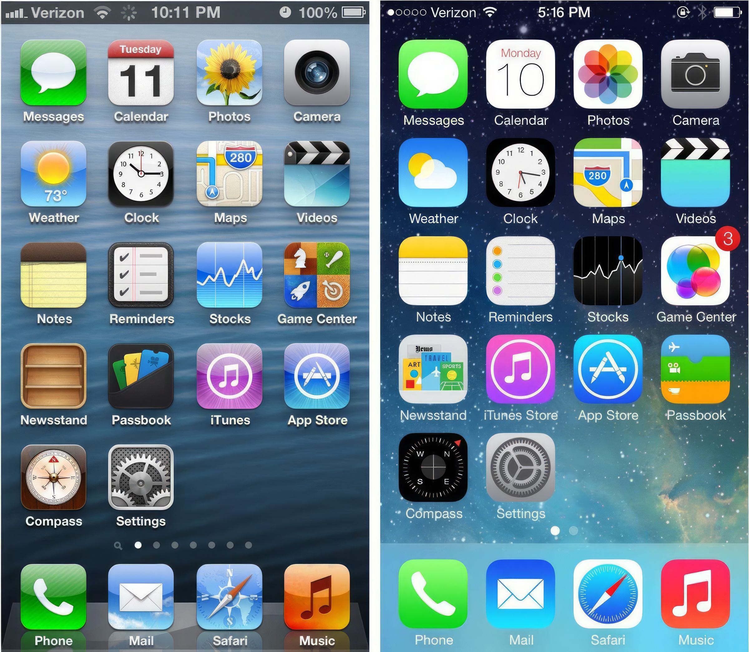 Skeuomorphic User Interface Design vs. iOS 7 Design (2013)