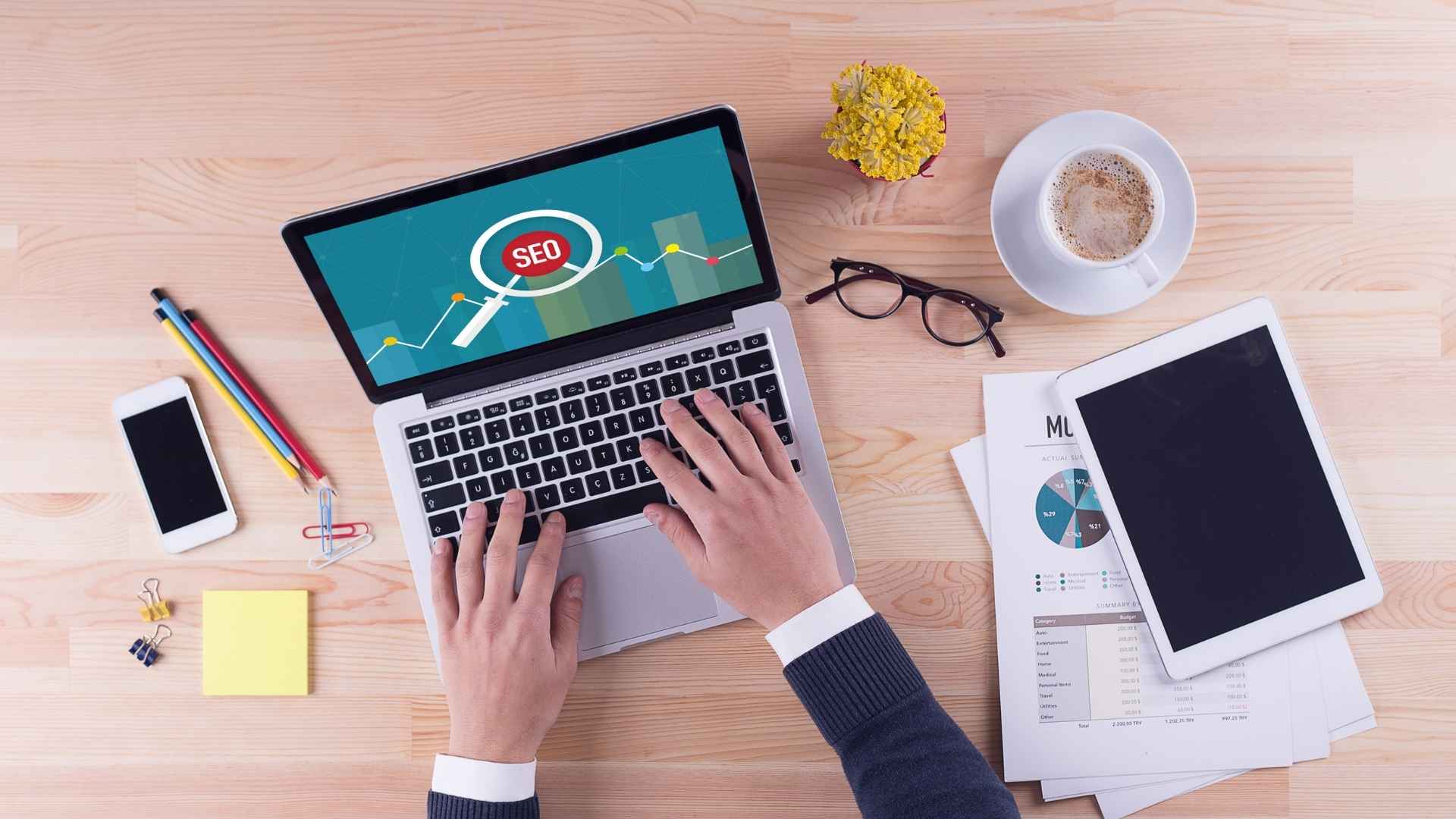 SEO expert working on desk