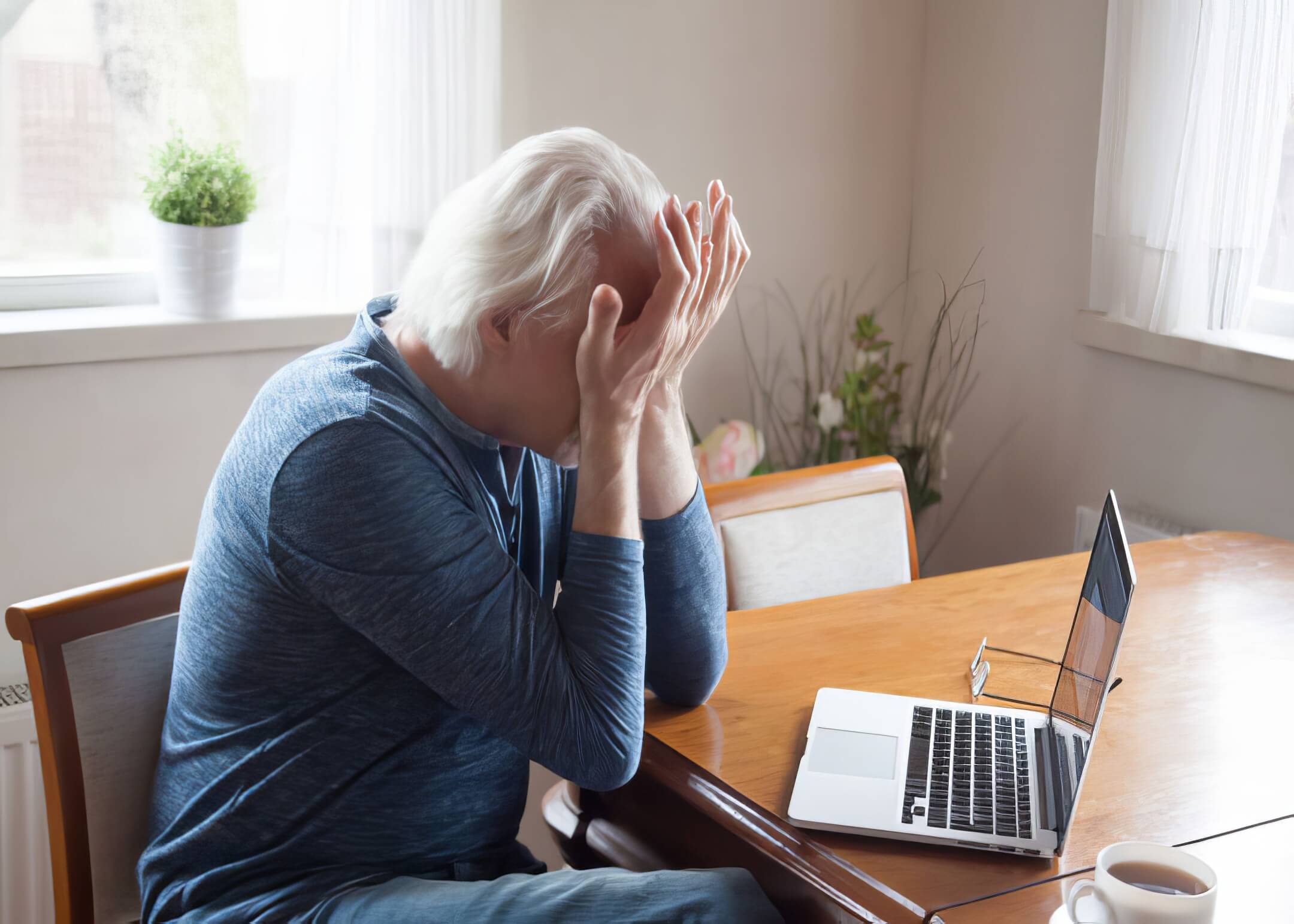 man massaging eyes after looking at laptop