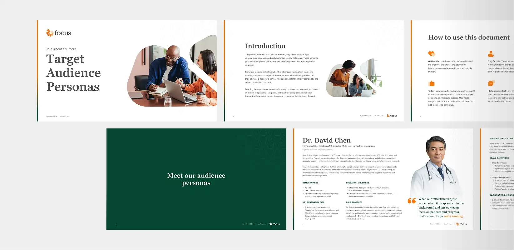 Target audience persona presentation slides for healthcare marketing