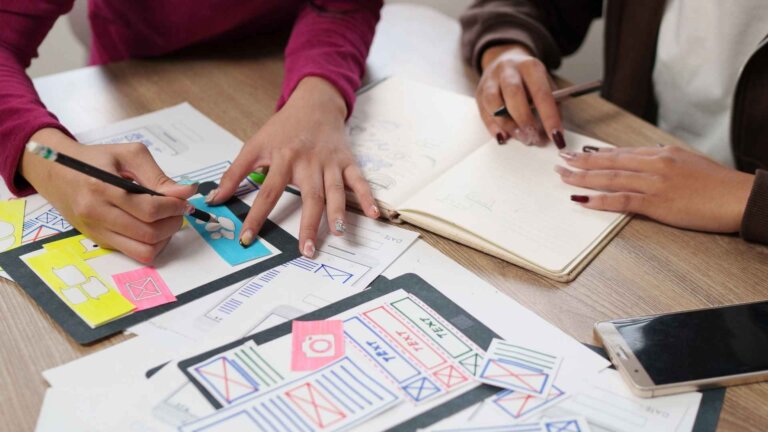 UI designer brainstorming on website storyboard