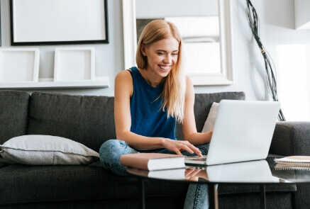 Woman work from sofa