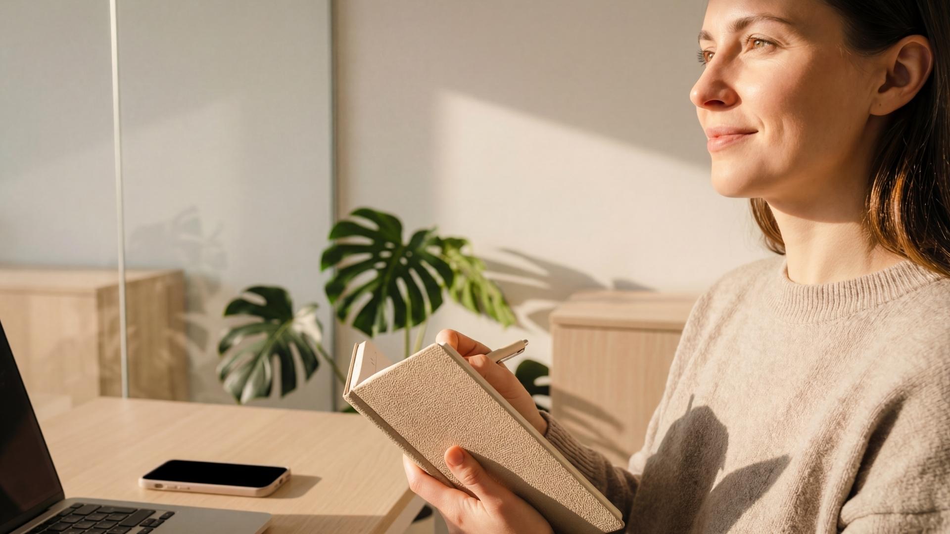 advertiser reading and writing notes about new knowledge