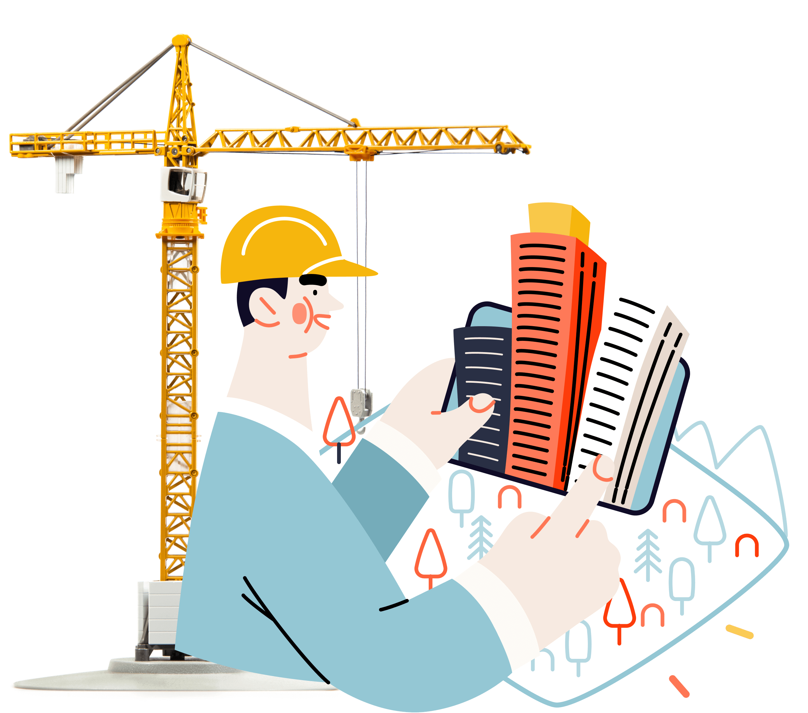 animated construction guy beside a crane