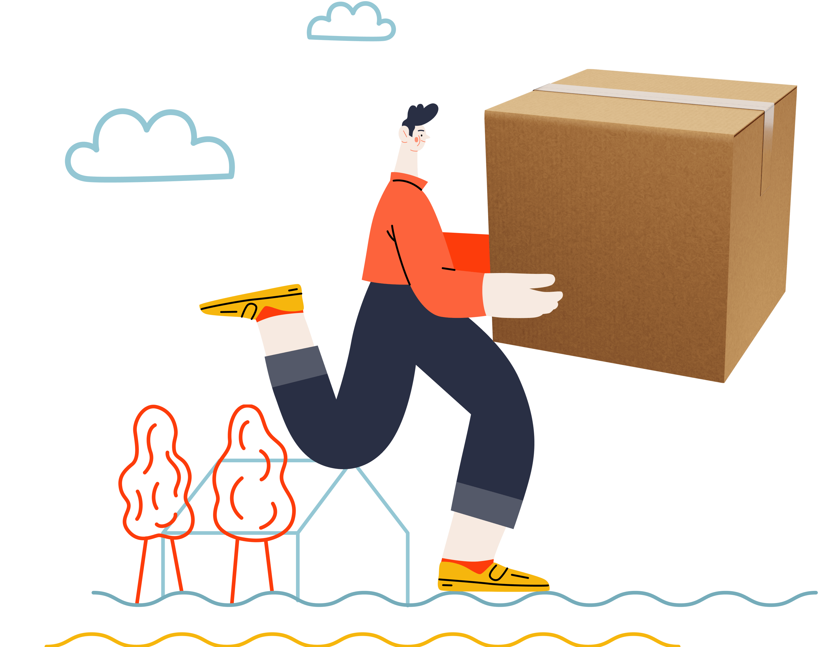 Animated man holding a big box