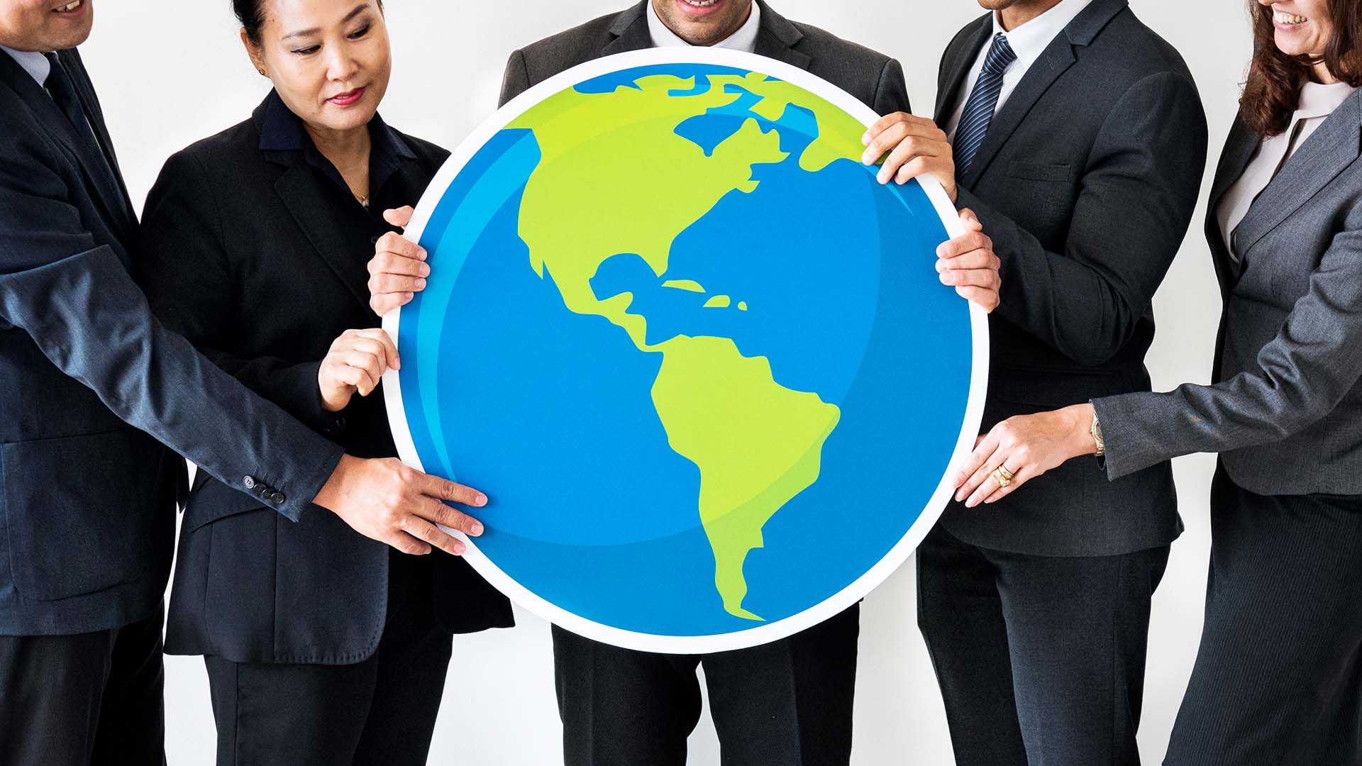 business-people-standing-and-holding-globe-icon