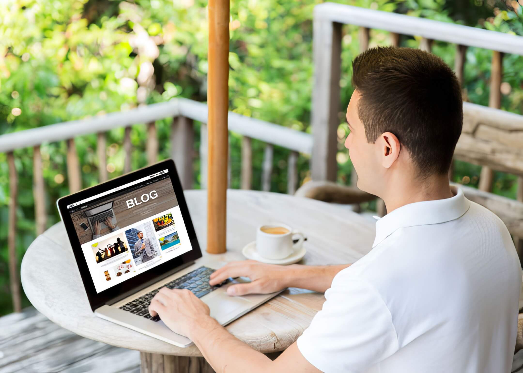 businessman successfully publish his new content on his website