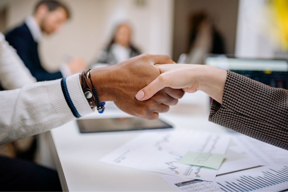 close up shot of a handshake