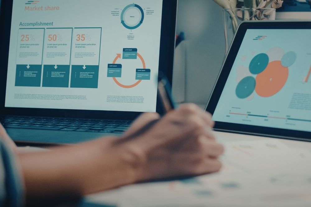 data analysis in progress on a dual monitor