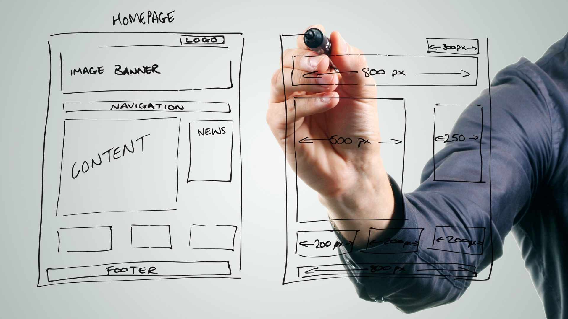 designer drawing website development wireframe