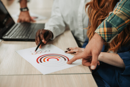 digital marketers pointing at a funnel chart