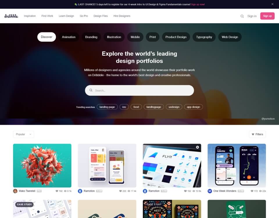 dribbble homepage