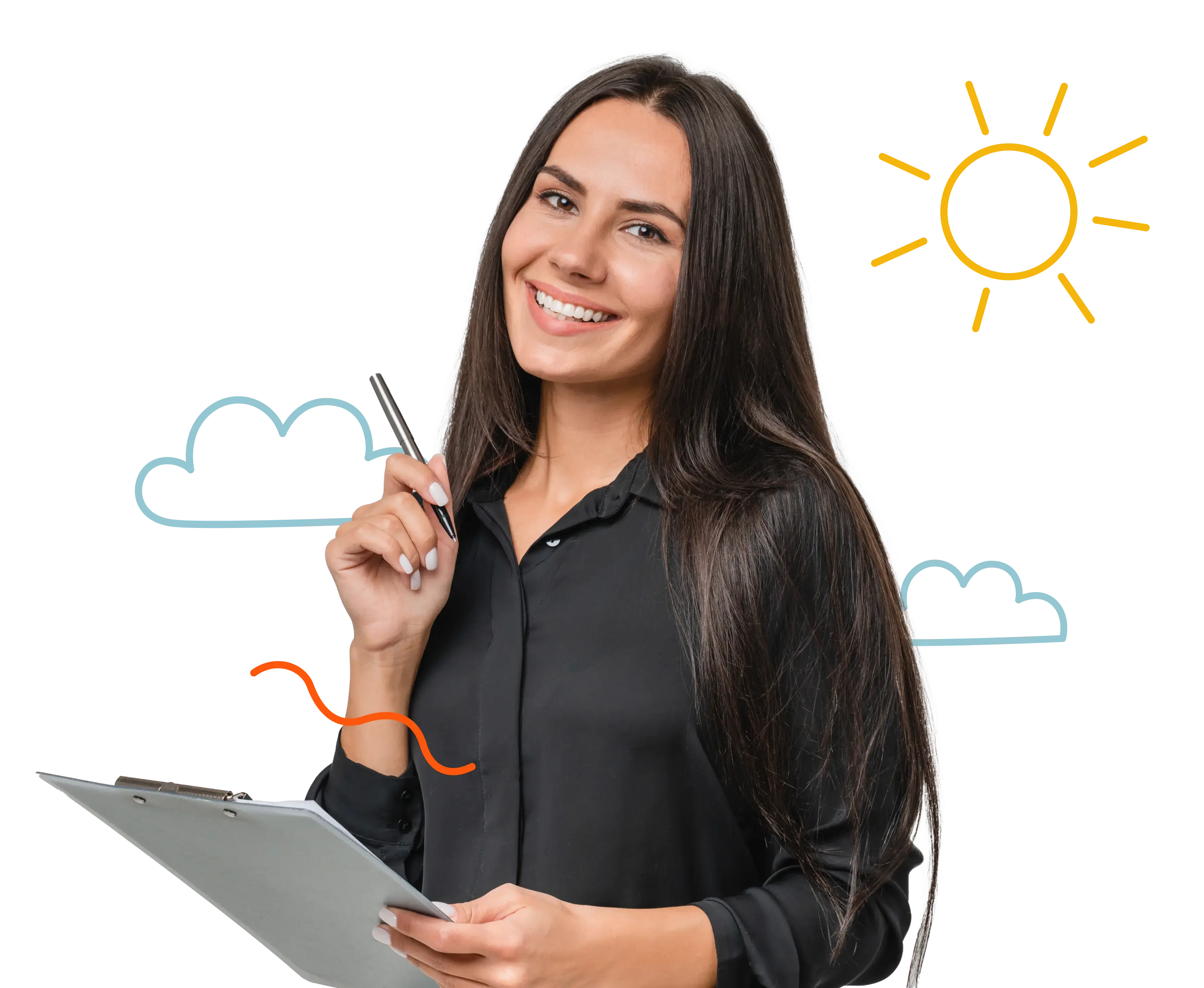 gorgeous lady holding a pen and pad