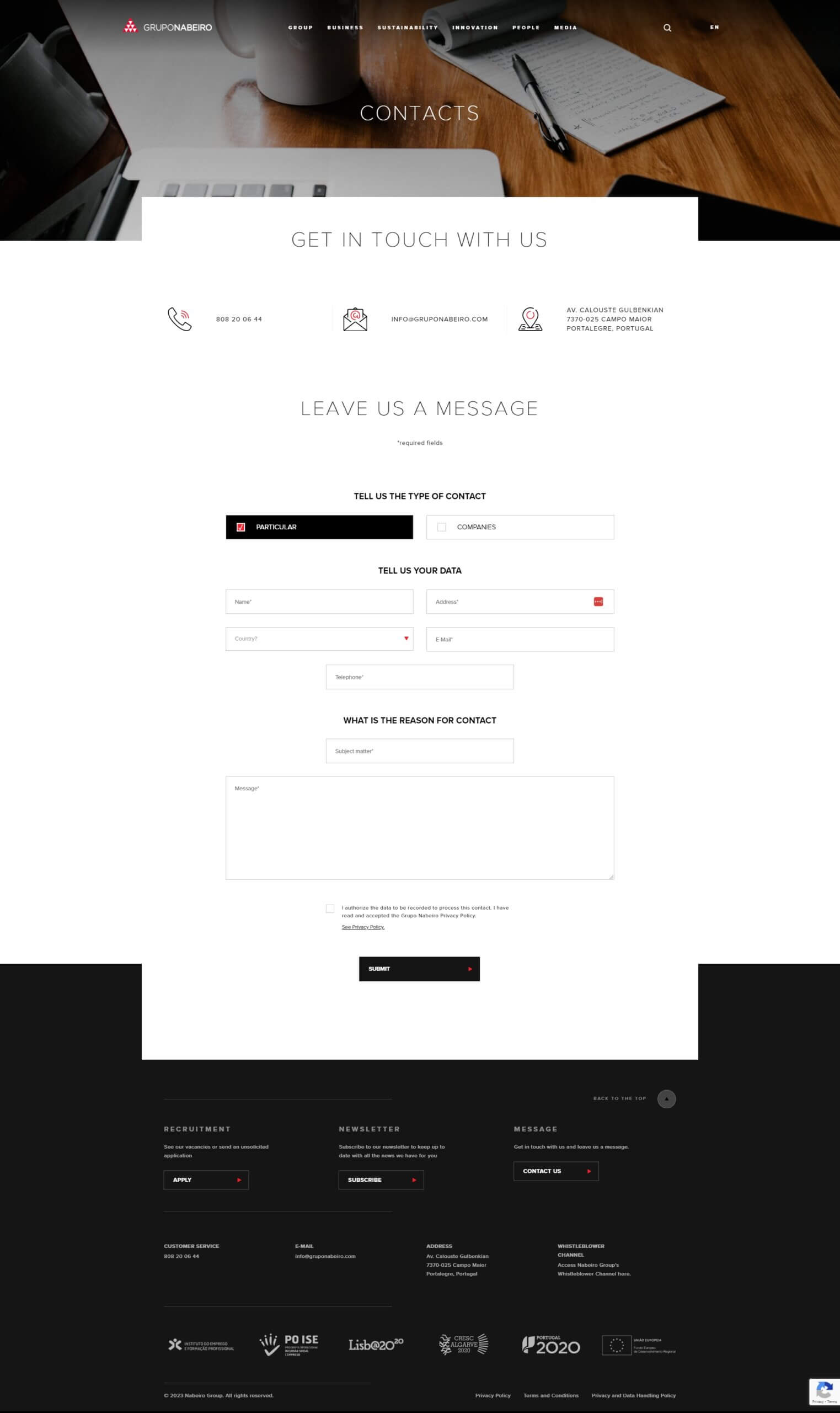 gruponabeiro contact page design
