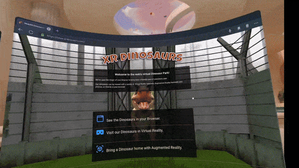 WebXR provides the most versatility being accessible by spatial computing devices (VR/AR), as well as Android & iOS phones & tablets. The website will request access to device’s sensors and behave like an app, even though it’s fully web-based with no download required. Example: XR Dinosaurs demonstrated in Meta Quest Pro device with passthrough (Source: iluvblender’s Video)