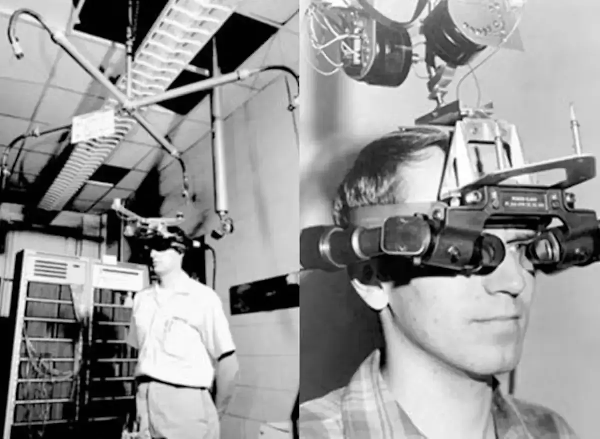 American computer scientists Ivan Sutherland’s Sword of Damocles was the first example of a head-mounted display (HMD)