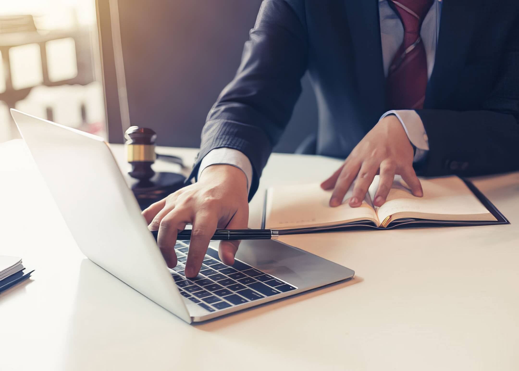 lawyer using laptop searching marketing service to promote his law firm