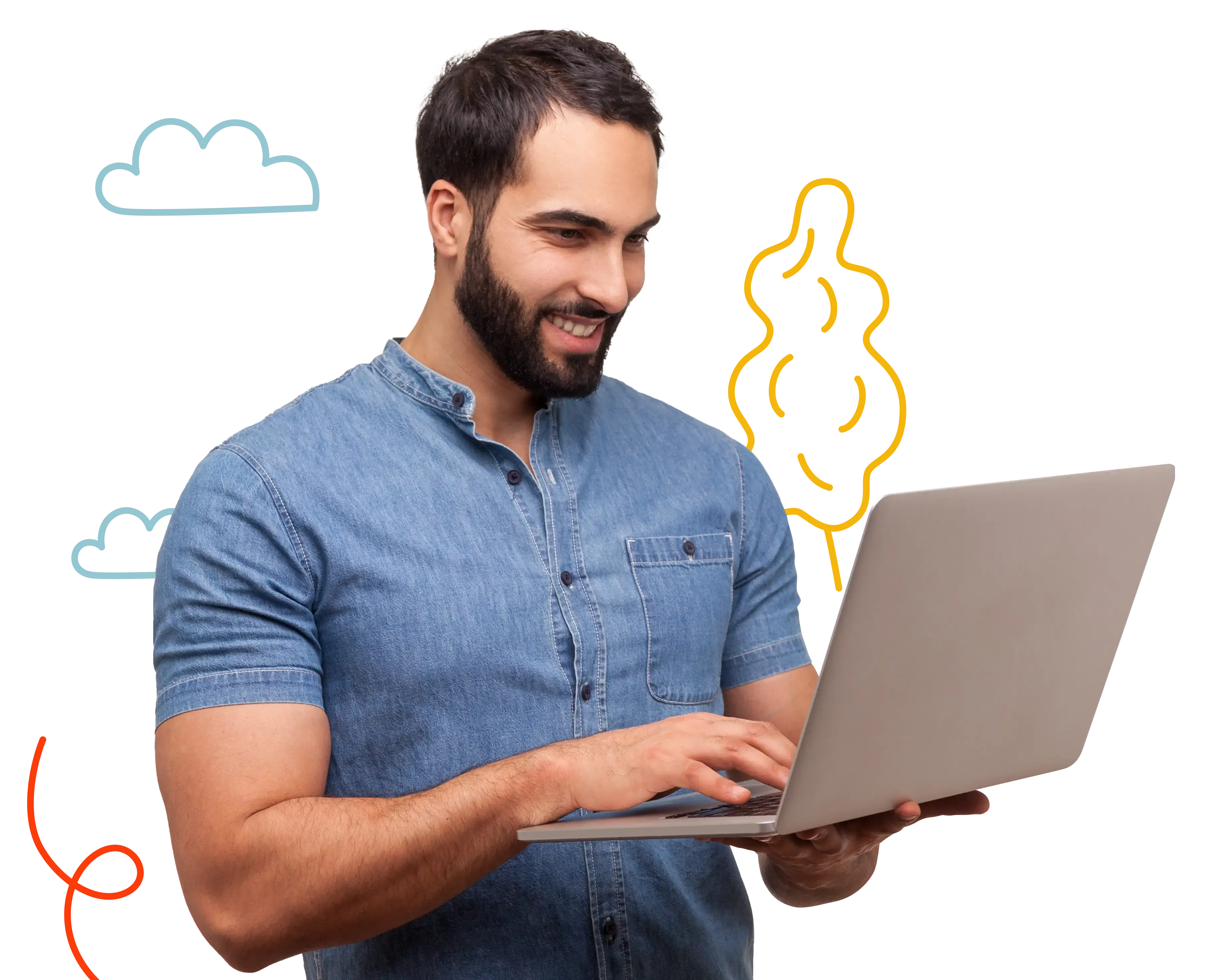 masculine man holding a laptop