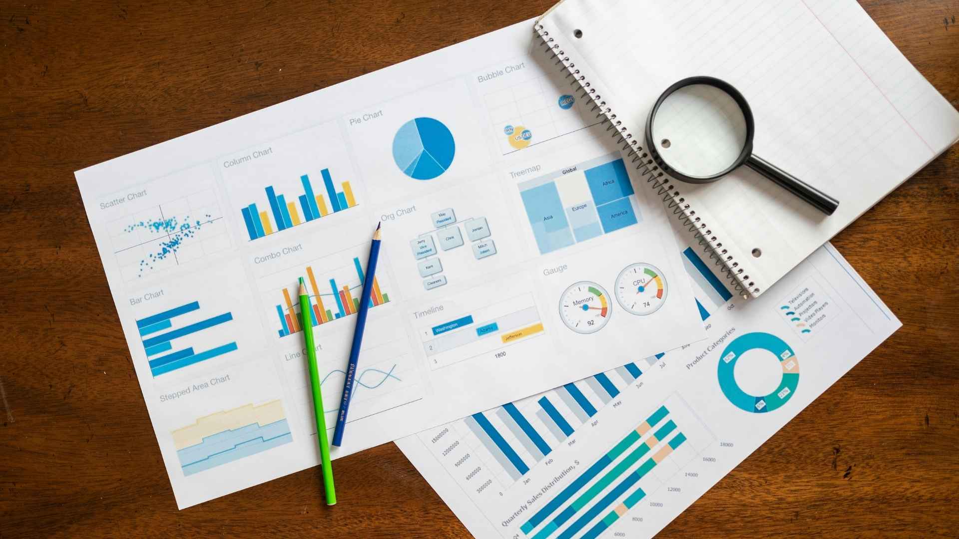 overhead shots of various charts