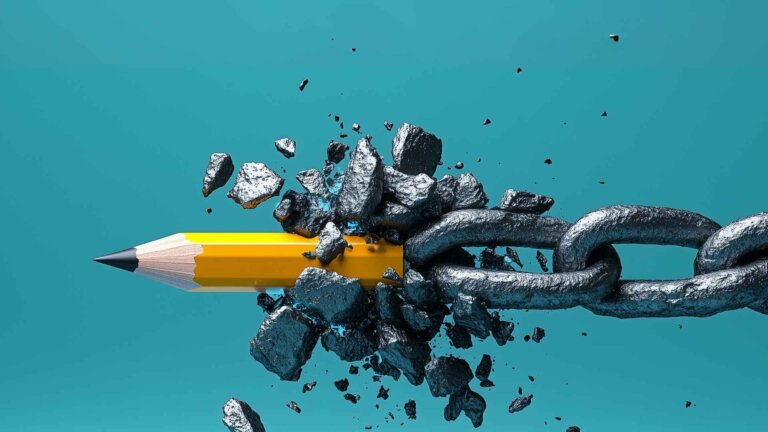 pencil breaking through the chains
