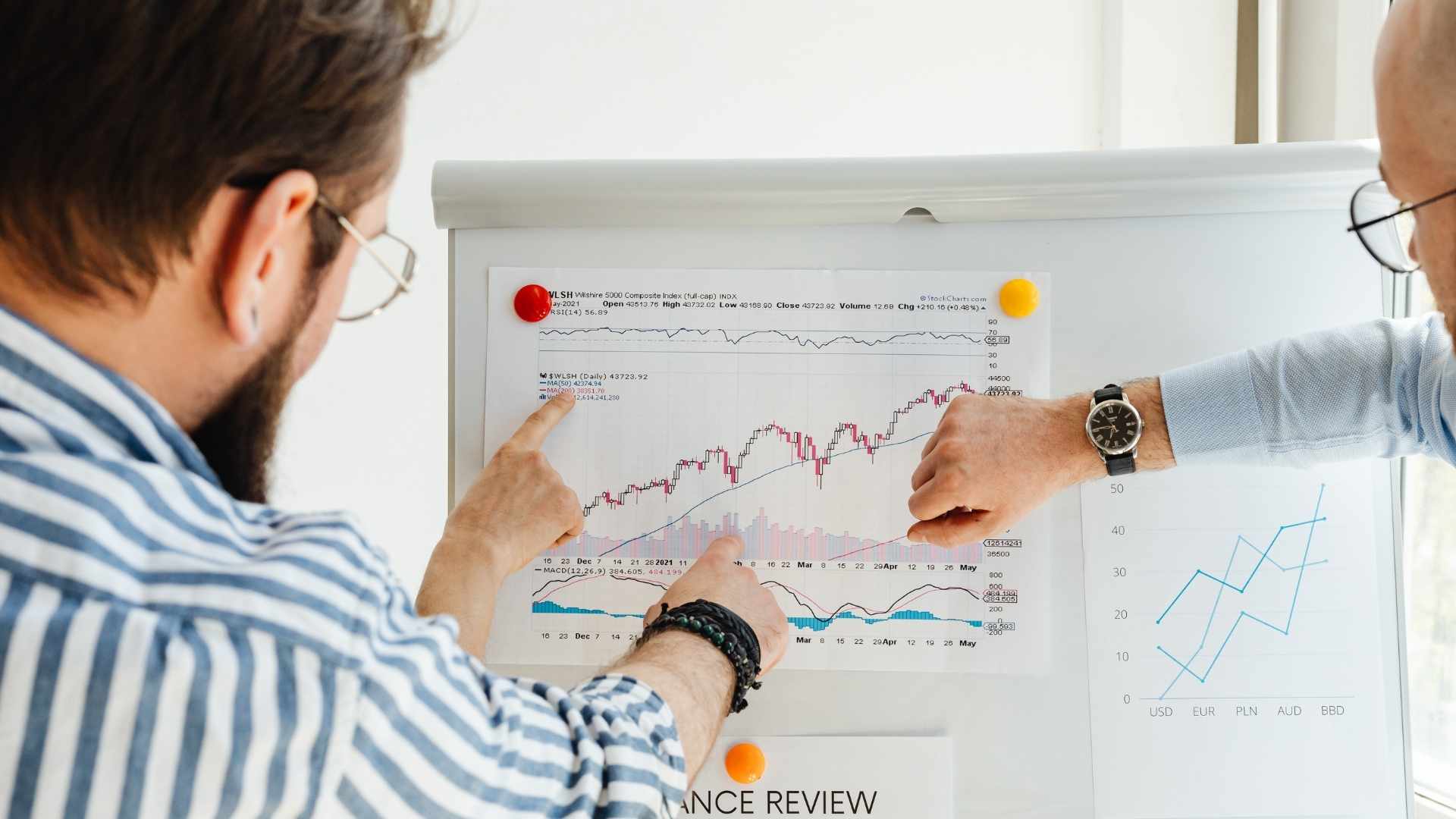 people looking at the graph on the board