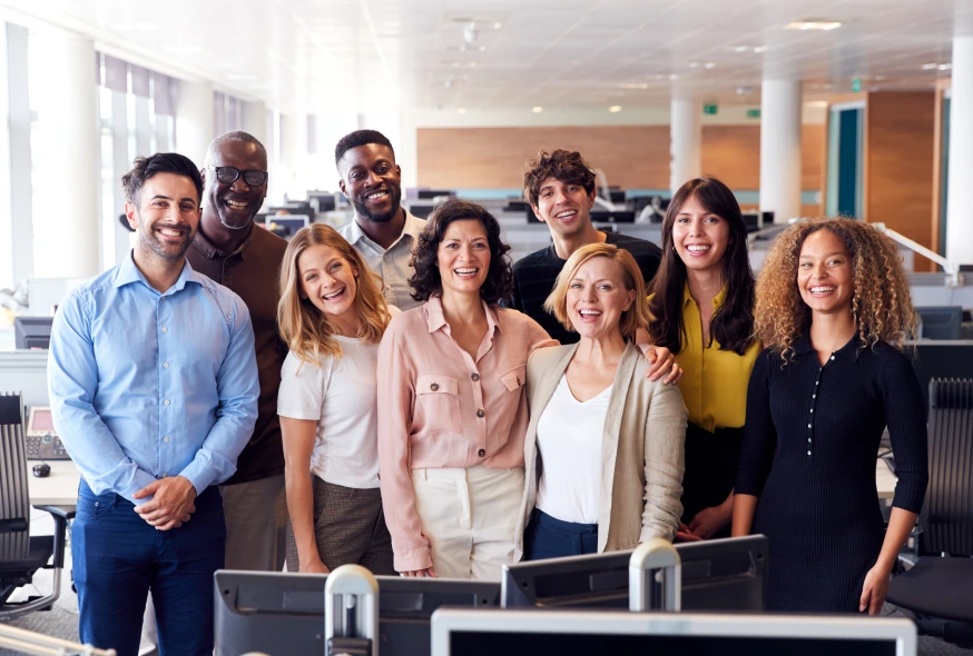 portrait of smiling business team working in the office