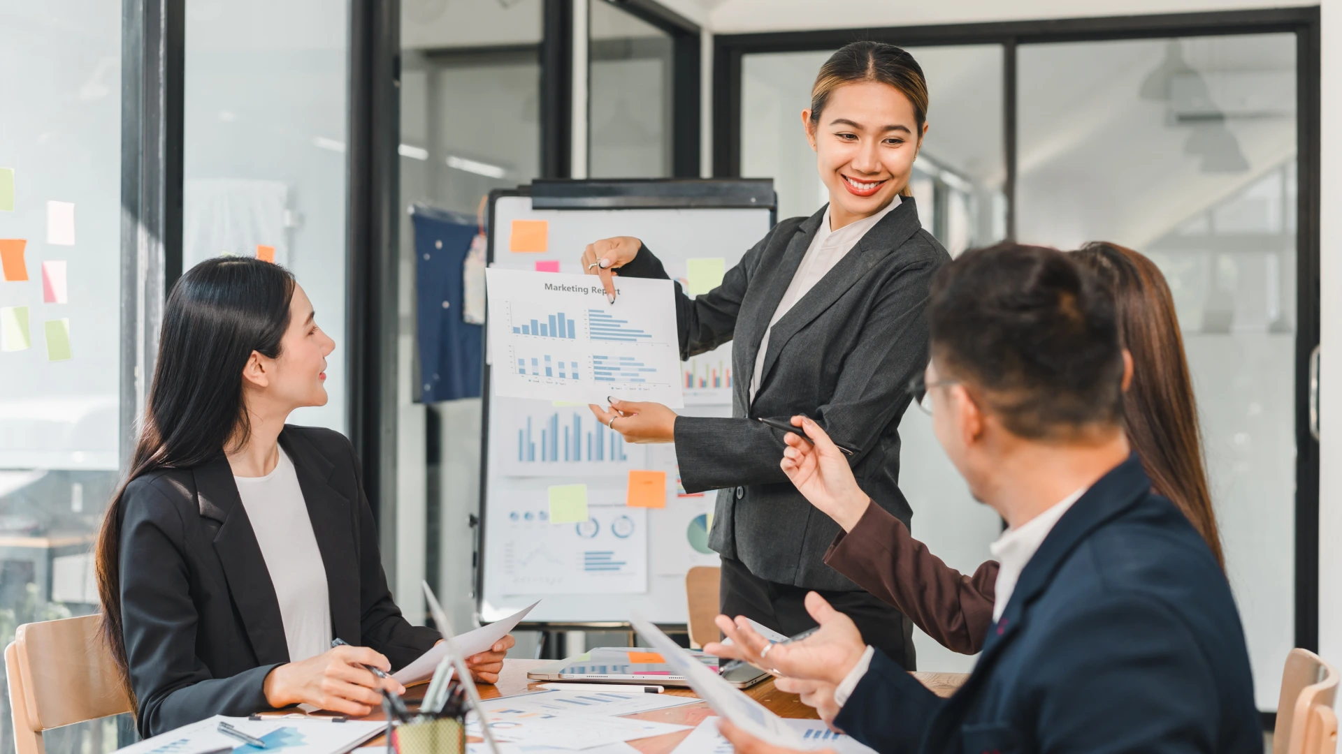 Professional business meeting woman presenting marketing
