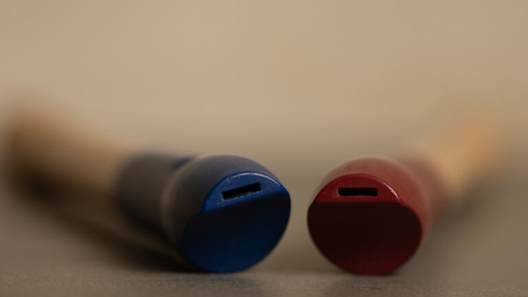 red and blue flute