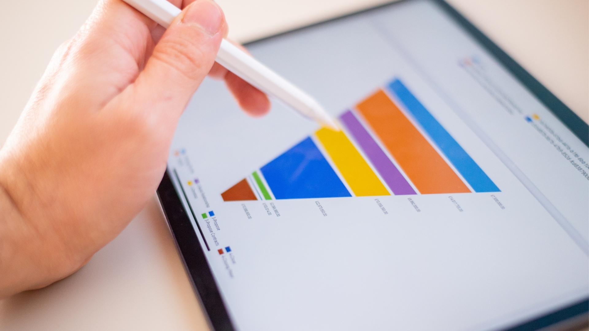 sales marketing funnel showed on a tablet screen