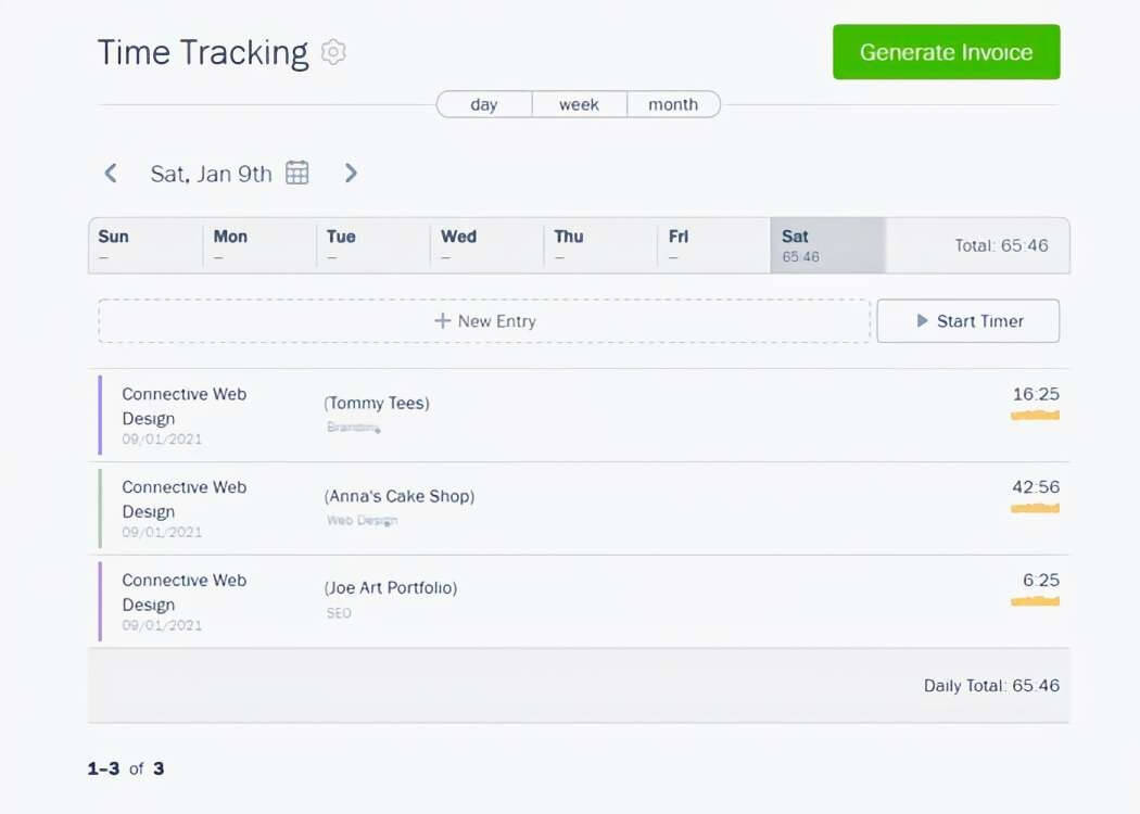 time tracking users interface of freshbooks