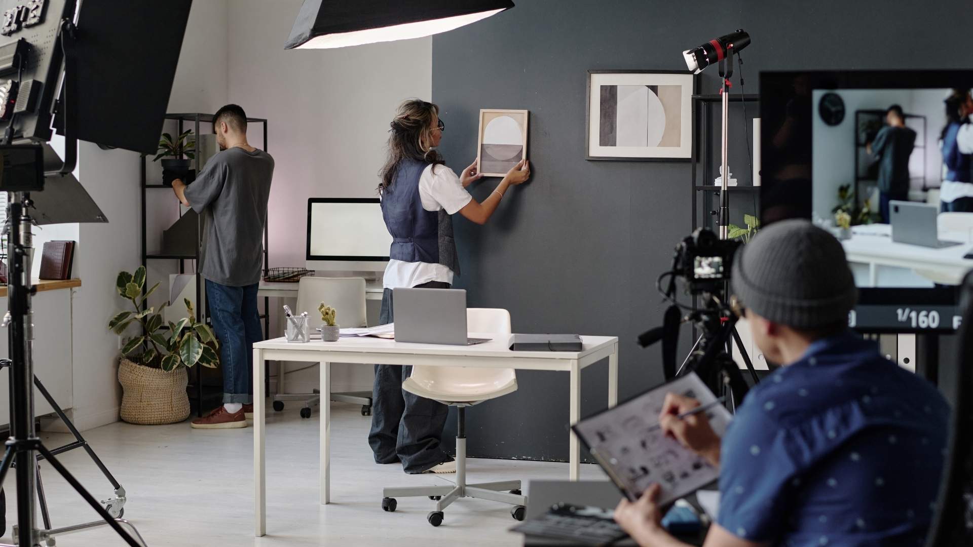 video production set with lightings in place