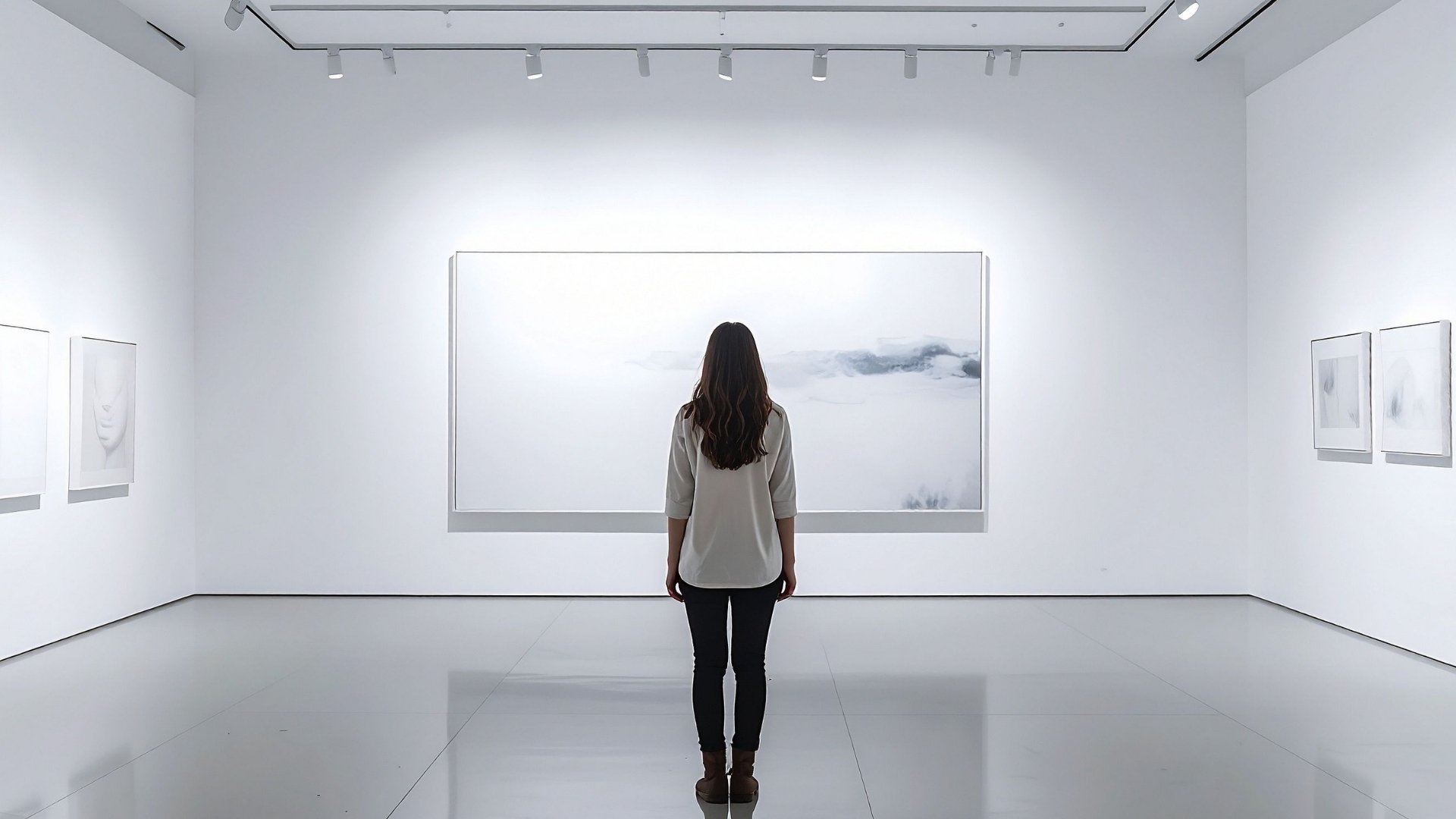 woman checking a painting