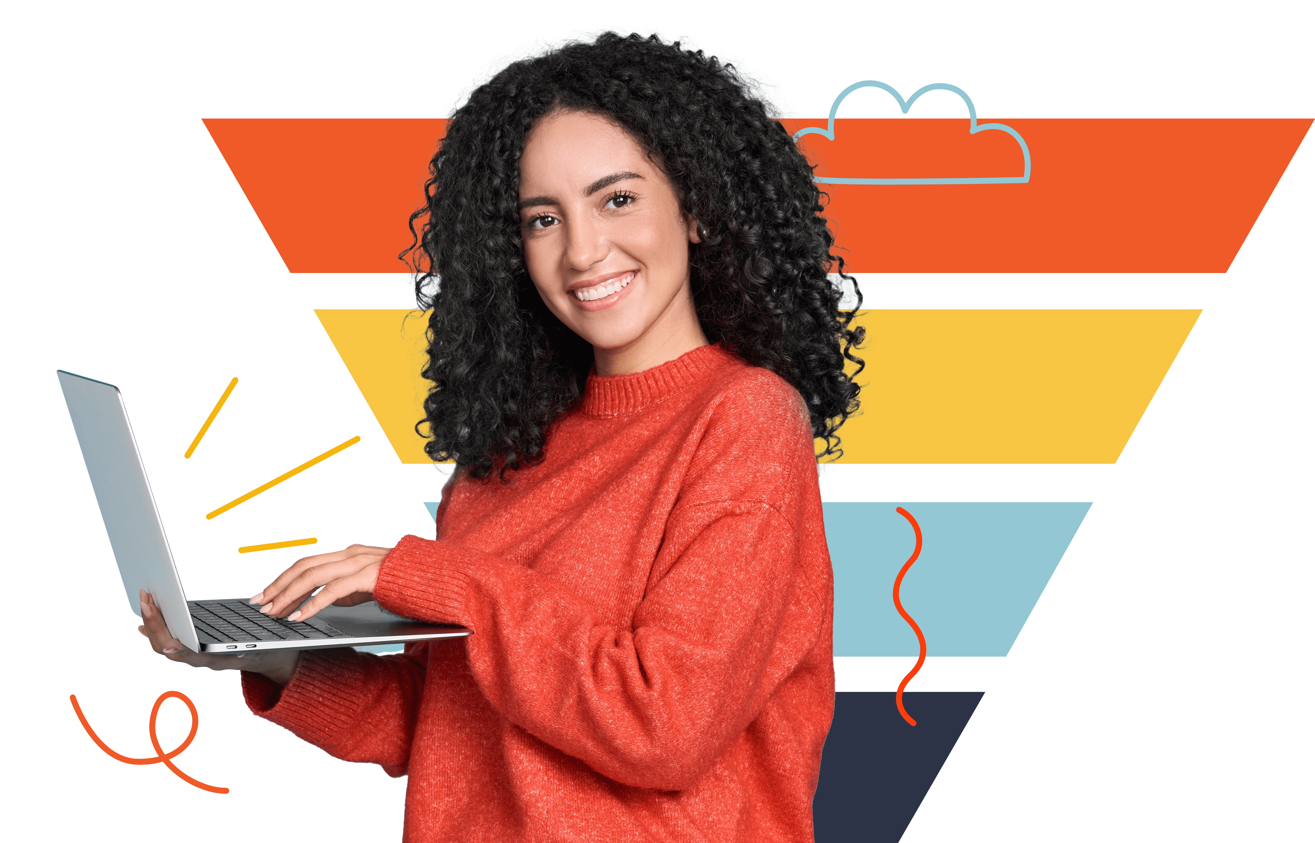 woman in funnel background using laptop