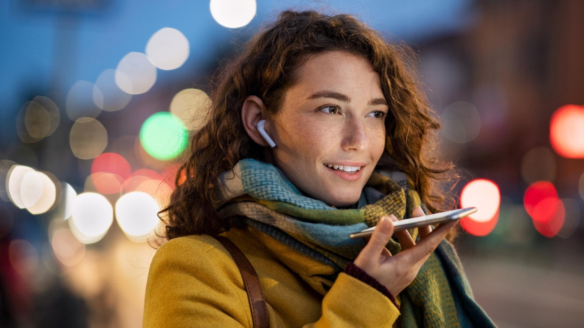 woman recording a voice message