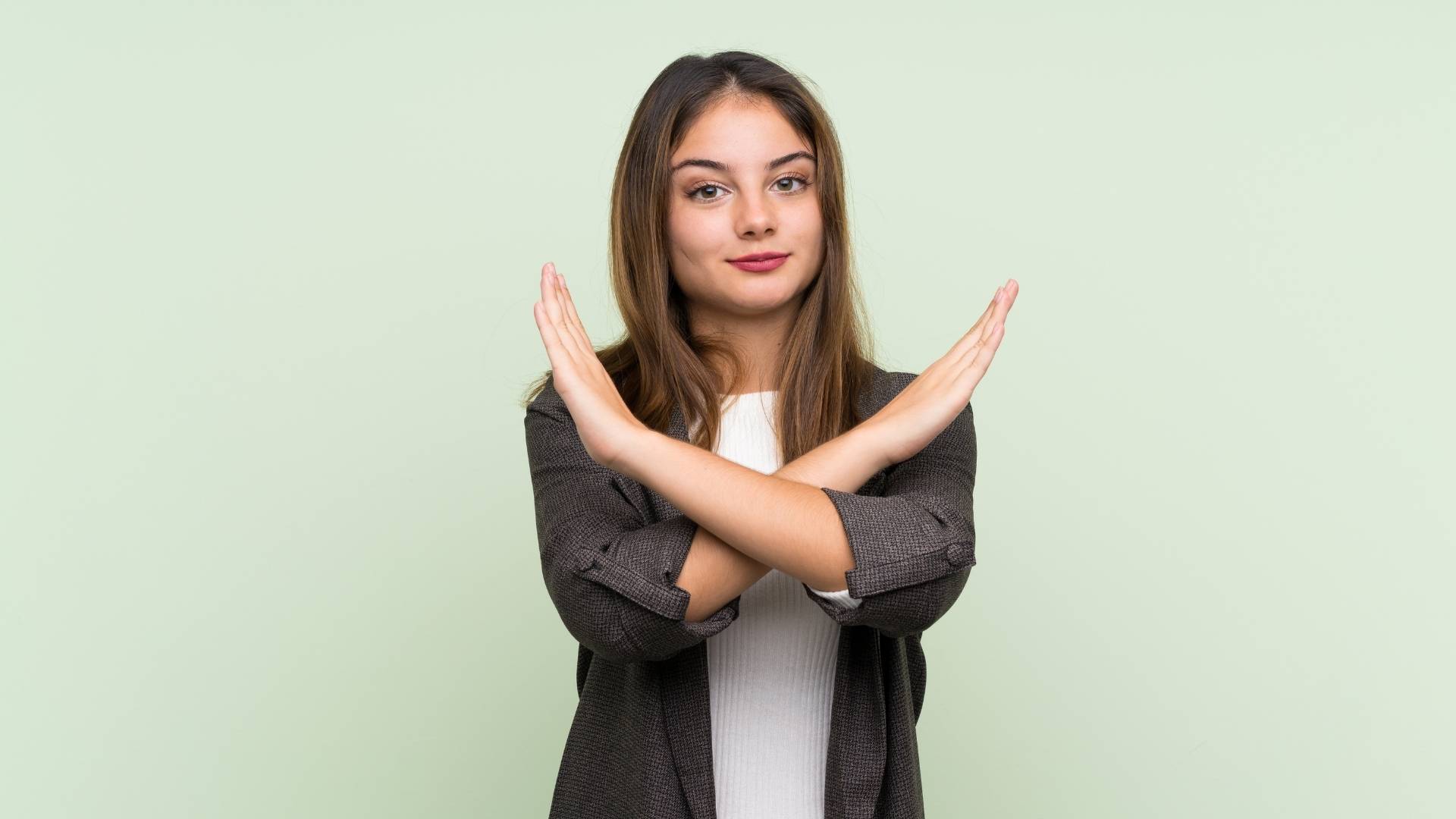woman wearing blazer making no gesture